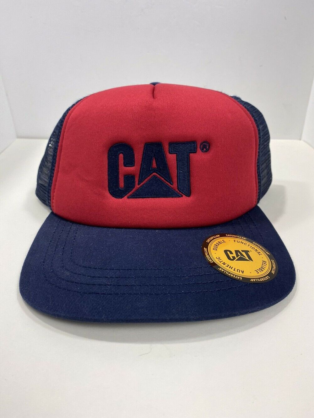 Caterpillar CAT Hat Equipment Blue & Red Embroidered Trucker Mesh Snapback Cap